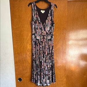 Maeve Black and Pink Sleeveless Wrap Midi Dress